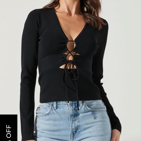 ASTR the label Nella ribbed knit cutout top black M - Picture 1 of 10